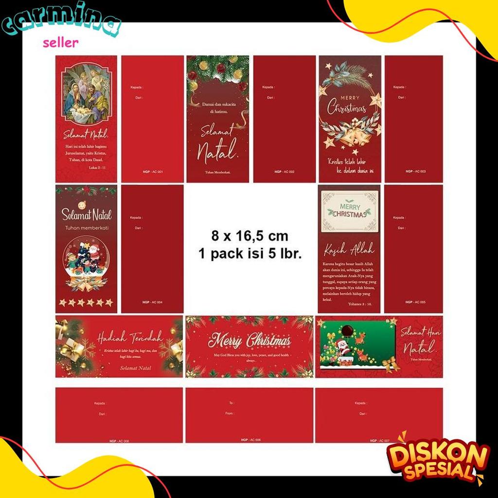 Wajib Punya! Angpao Natal Isi 5 Amplop Natal Merah Motif Natal Murah