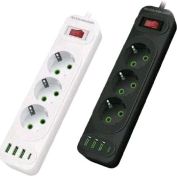BEBAS ONGKIR - power socket listrik 7in1 usb typeC colokan switch on off steker 2500W type C 2500 wa