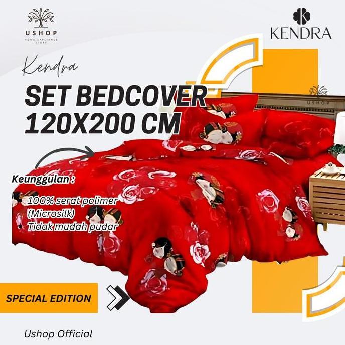 USHOP Kendra Set Bedcover + Sprei FLAT 120X200  Motif Kartun Bunga Minimalis Bahan Microtex Disperse