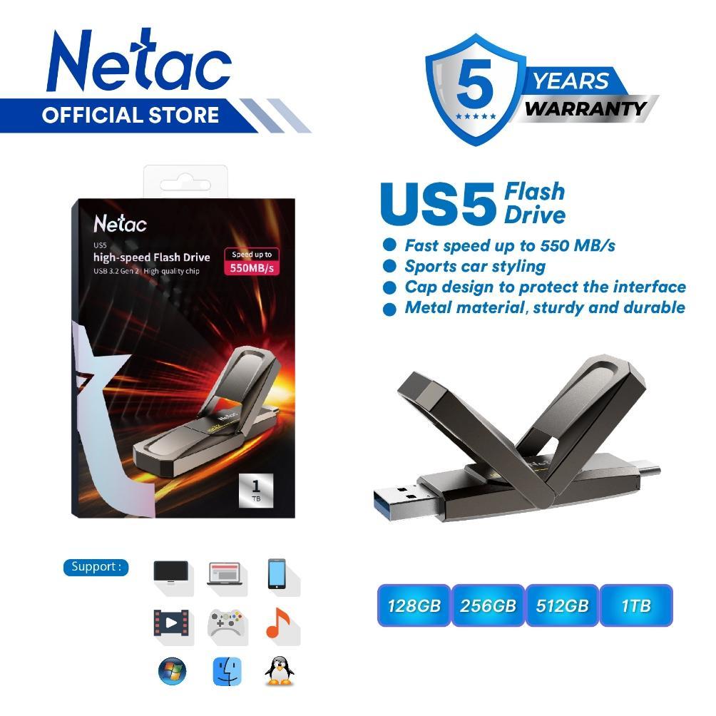 Netac OTG Flashdisk US5 / US9 USB 3.2 +  Type C Solid State Flash Drive 128GB/256GB/512GB/1TB Dual F