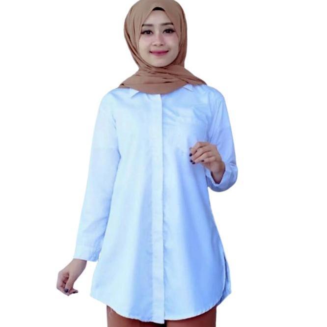 Baju Atasan Wanita Tunik/Kemeja Putih Wanita/Baju Kerja Tunik Wanita