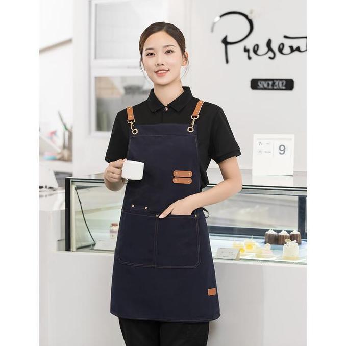 COD Apron Celmek Celemek Masak Barista Coffee Cafe Shop Dapur Model Kantong Polos Anti Air Dan Minya
