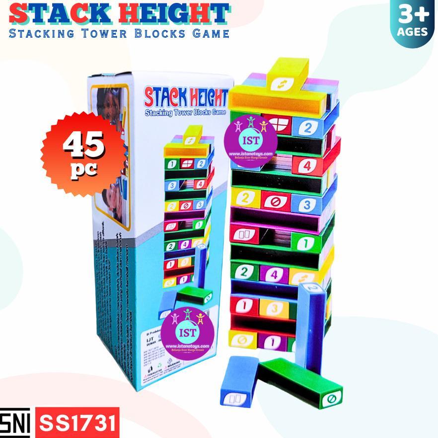 Mainan Edukasi Anak Balok Susun Kayu Warna Warni Stacko Jenga 45Pcs