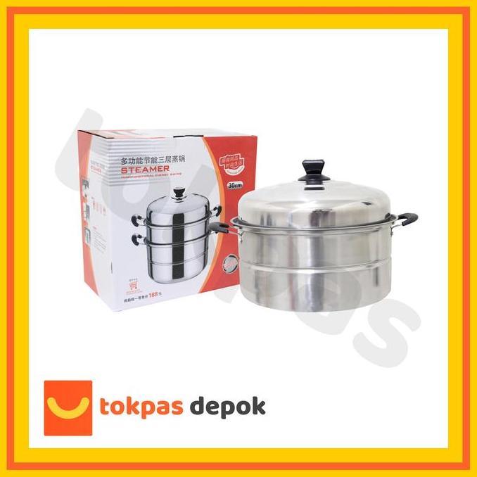 Panci Stainless Kukusan Dandang 30 cm Kitchenware panci  sop panci  tutup  kaca  promo