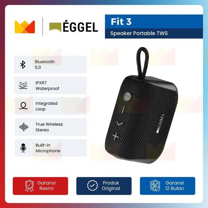 TERBARU - EGGEL Fit 3 Speaker Waterproof Portable Bluetooth Speaker