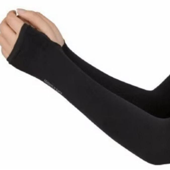 Manset Deker Tangan Sepasang Jempol Jari Long Handsock Arm Sleeve Finger Rajut Polos Sepeda Muslimah