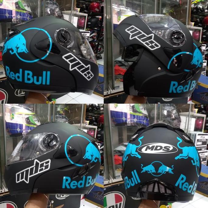 HELM MDS PRO RIDER BLACK DOFF RED BULL BLUE|MDS MODULAR Terlaris