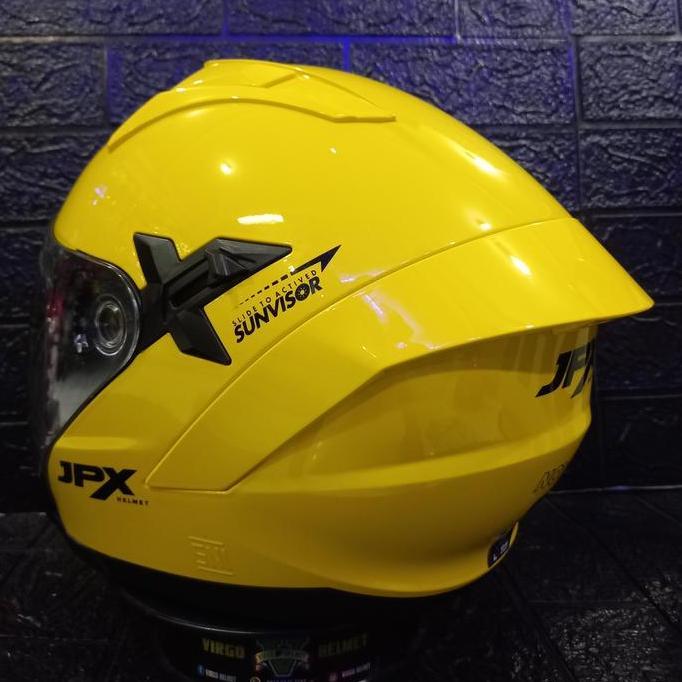 JPX HELM NOVA X SOLID YELLOW LEMON GLOSS BLACK DOUBLE VISOR Terlaris