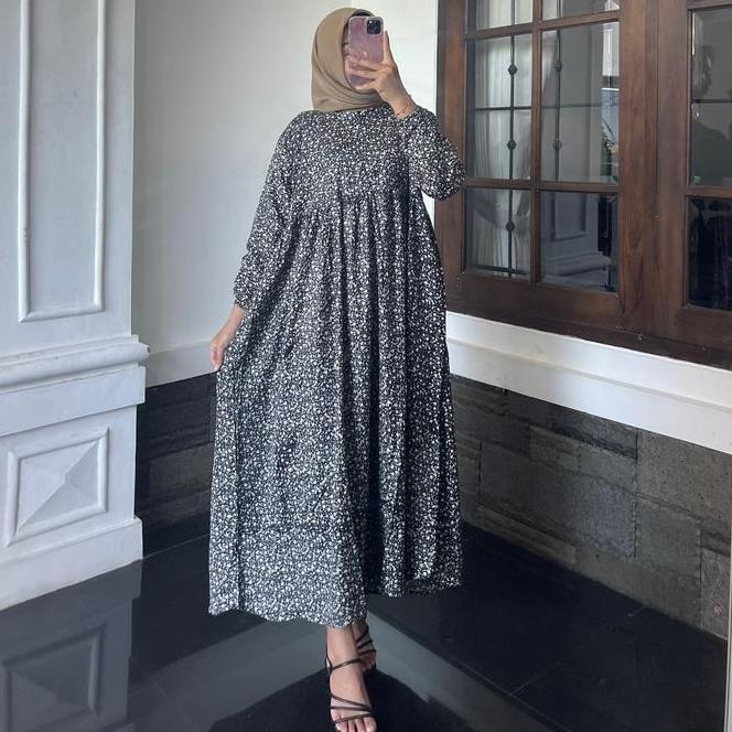 Midi Dress  Rayon Premium Jumbo / Dress Busui Frienly / Midi Dress Kanaya Motif Bunga Lengan Balon  
