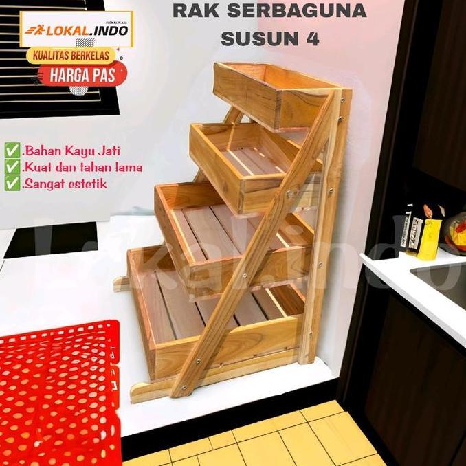 (LOKAL) RAK BAWANG SUSUN 4/ RAK SERBAGUNA KAYU JATI/ RAK DAPUR