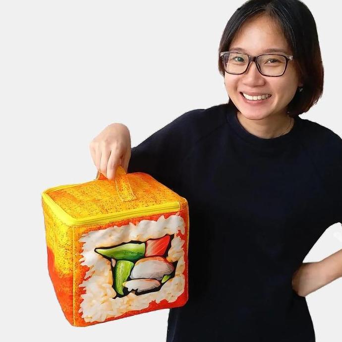Tas Lunch Box Gambar Sushi Roll Tahan Panas Kanvas Makanan