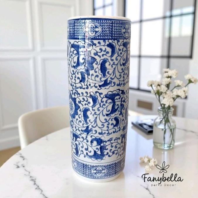 Tempat Payung Keramik Guci Vas Bunga Keramik Porselen Biru Putih Impor