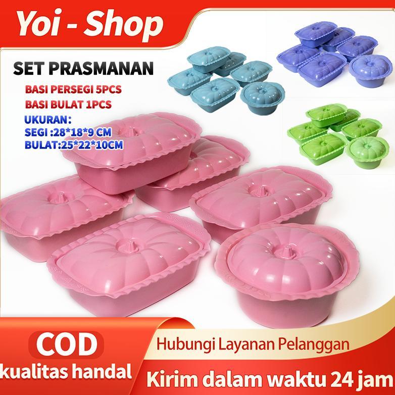 Yoi - 5+1=6pcs Prasmanan Set / Basi Persegi 5PCS + Basi Bulat 1PCS / Set Prasmanan Plastik / Tempat 