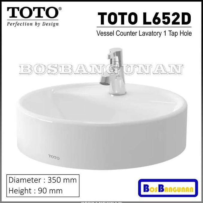 Wastafel Counter TOTO L 652 D / Wastafel Meja / TOTO L652D Vessel Counter Lavatory 1 Tap Hole