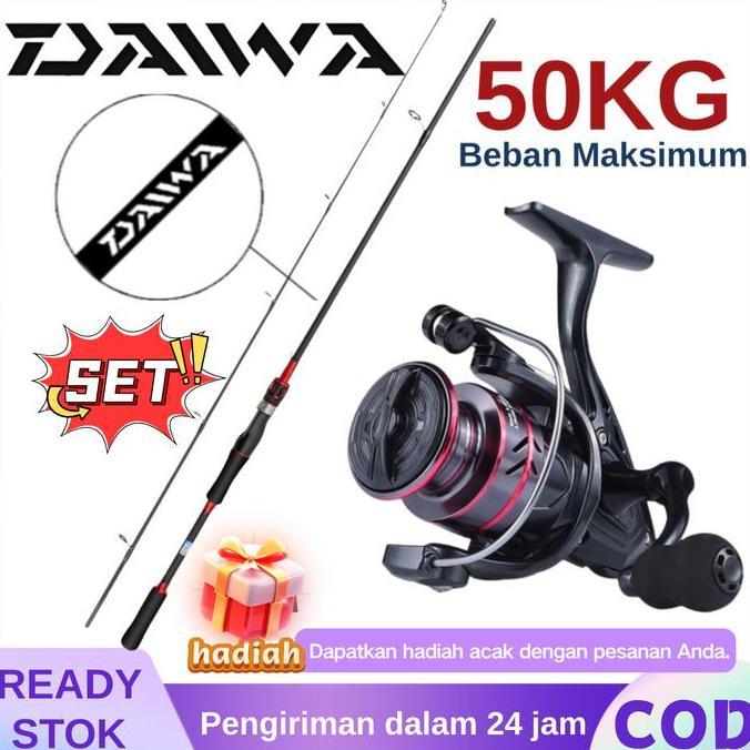 elimasanuk - daiwa pancing set laut 50kg - joran & reel metal 1.65-2.7m, murah & kuat