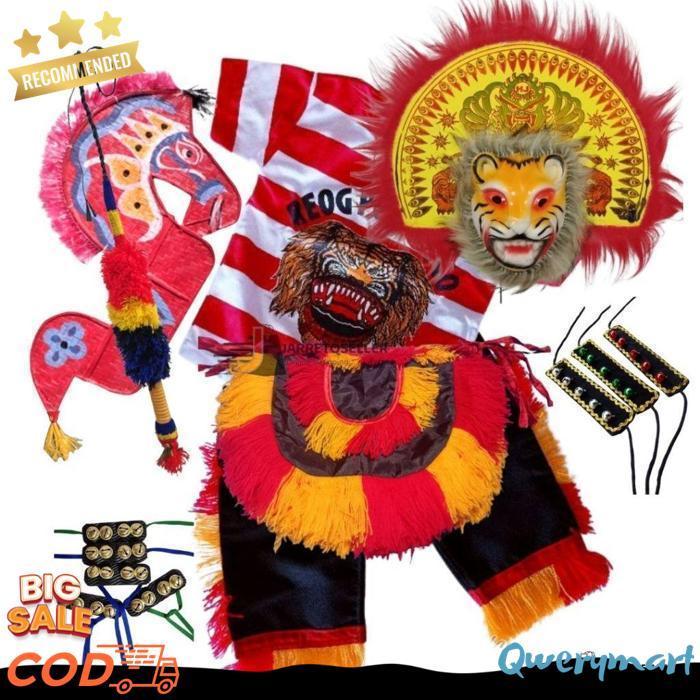 New Paket Setelan Reog Ponorogo|Lengkap Kostum Jaranan Anak|Set Lengkap Reog Anak|Jaran Pecut Topeng