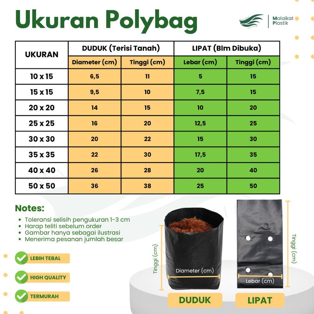 Bisa Cod 1 Pack Polybag Tanaman Polibag Tebal Kecil Sedang 15X10 20X20 25X25 30X30 35X35 40X40 50X50
