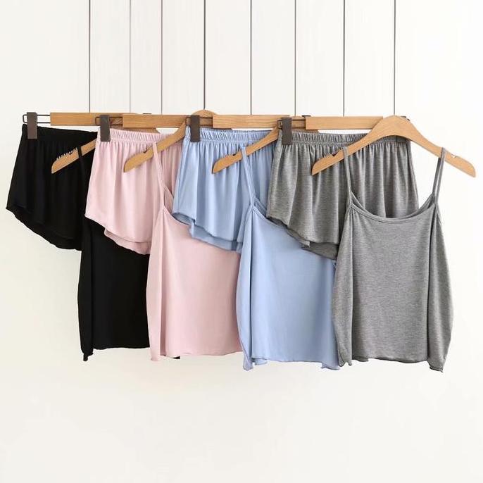 DE73 - BBI Piyama baju tidur wanita dewasa lengan kutung celana pendek set tengtop perempuan big siz