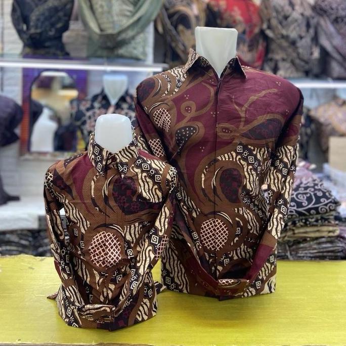 DS44 - TERKEREN Maroon Batik Couple Katun Ayah Anak Motif Parang Modern Baju Sarimbit Keluarga Elega