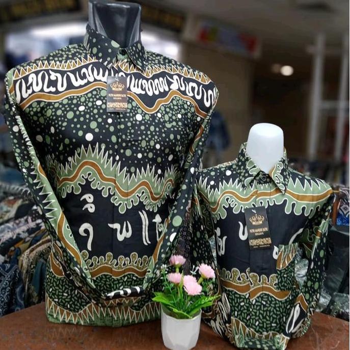 DV383 - SELLER TERBAIK HIJAU ARMY Batik Couple Katun Premium Ayah dan Anak Motif Parang Baju Batik K