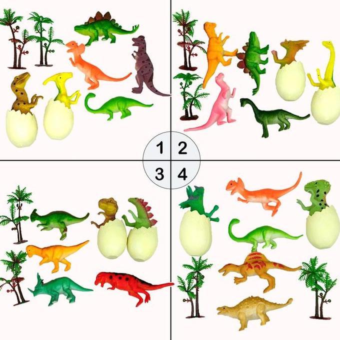 Set Dinosaurus Karet dan Telur Menetas Mainan Miniatur Dino