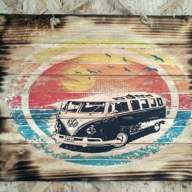 Hiasan Unik Lukisan Kayu Vw Kombi Klasik Jatibelanda Bakar