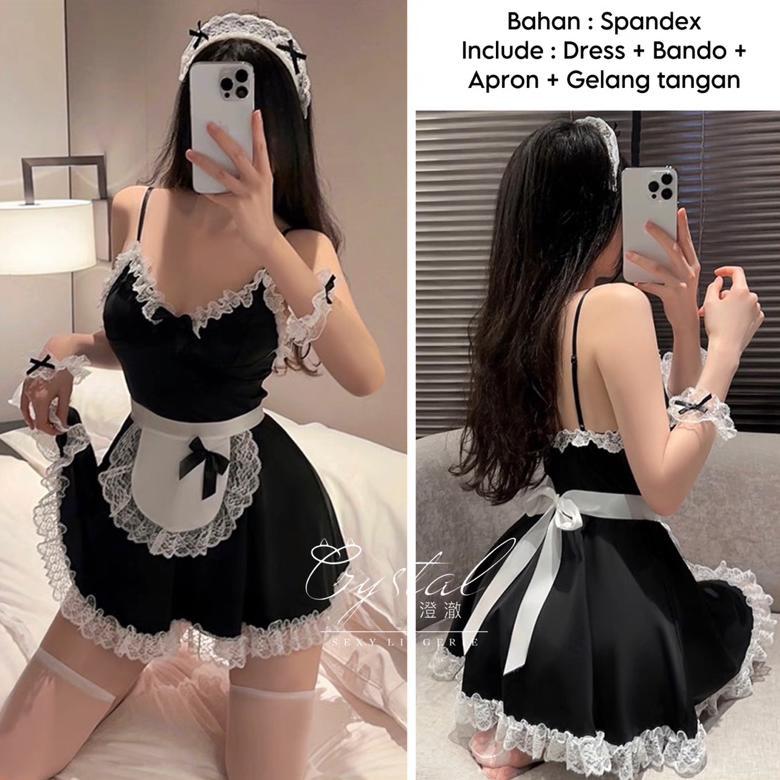 Crystal Lingerie YAYA Lingerie Dress Cosplay Maid Baju Sexy Cosplay Maid Wanita 012