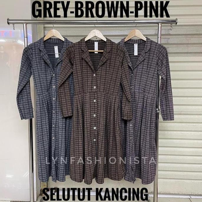 LONG CARDIGAN OUTER WANITA FASHION MUSLIMAH KANCING HIDUP MOTIF TARTAN KOTAK/IZORA Terlaris