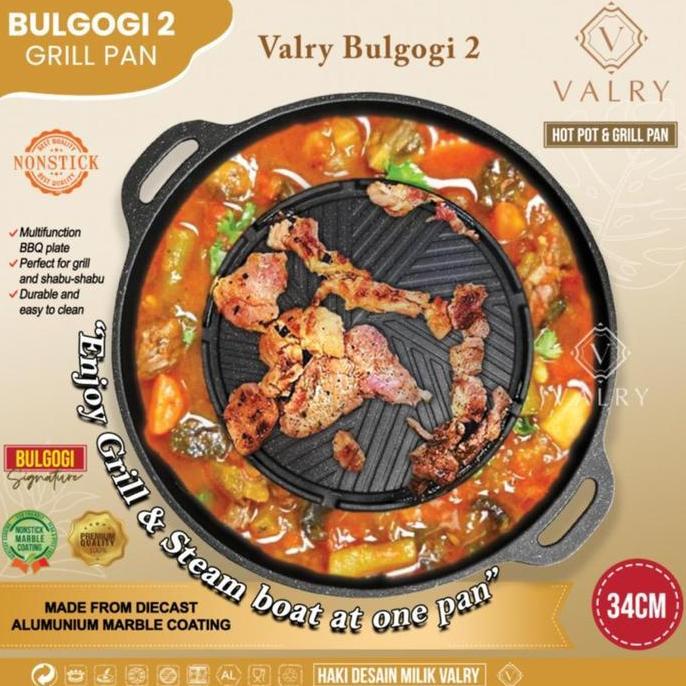 Zifarah1- VALRY BULGOGI Grill Pan BBQ + Shabu Shabu Anti Lengket Marble Granit Wajan Multifungsi