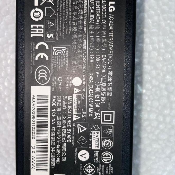 ADAPTOR TV LED LCD LG 19 VOLT 3,42 AMPERE - ADAPTOR LG 19V 3,42A ASLI