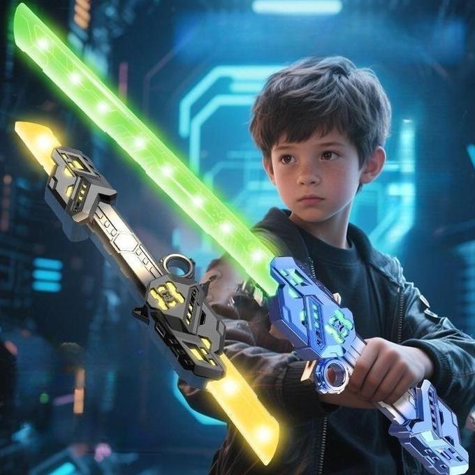 Pedang Laser Star Wars Pedang Bercahaya Berbilah Ganda Teleskopik Mainan Bercahaya
