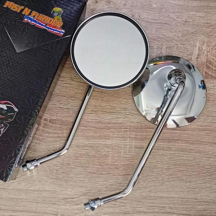 DN23 - Spion Retro Crome Clasik Vespa Bulat Panjang Tangkai Universal Honda Japstyle - Kaca, Motorcy