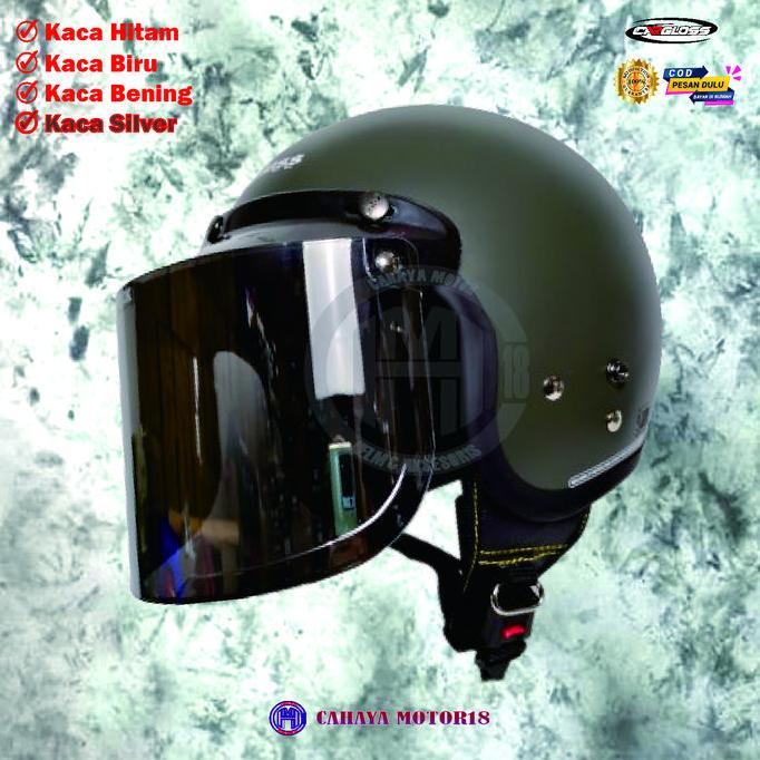 DI134 - HELM CARGLOSS CFM GREEN DOP / HIJAU ARMY | HELEM BOGO RETRO