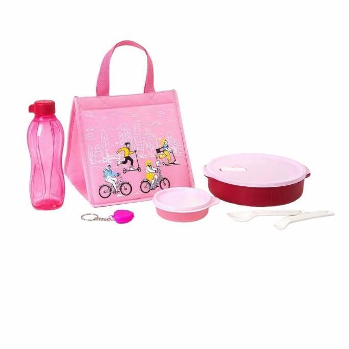 New- kotak bekal lunch set makan fit to go tosca ungu coolteen tupperware