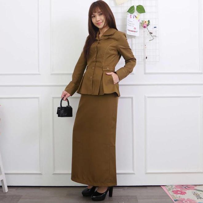 Seragam Kerja Pemda Aceh Krah Susun Baju Kerja Wanita Dinas Pns Pemda Rok Span Katun Blazer