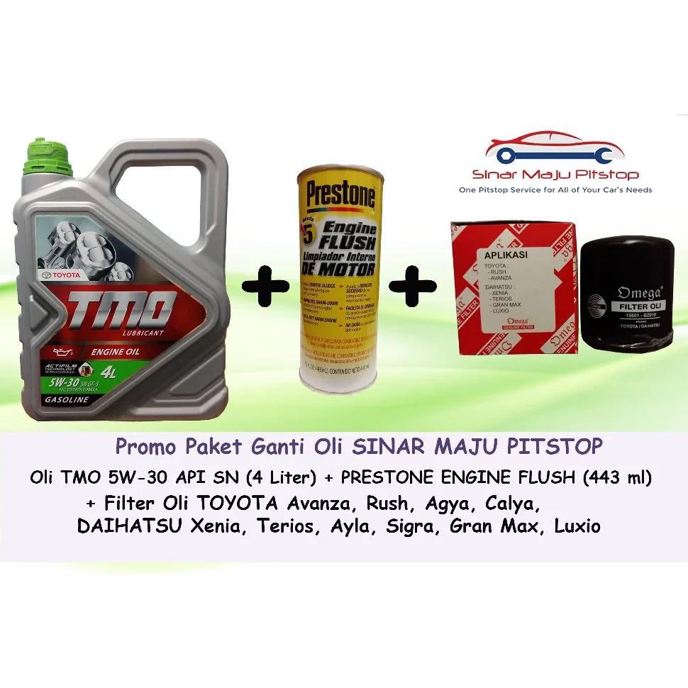 Muntiarashop - Paket Ganti Oli Mobil Toyota Avanza & Rush - Tmo 5W-30 Api Sn 4 Liter & Engine Flush 