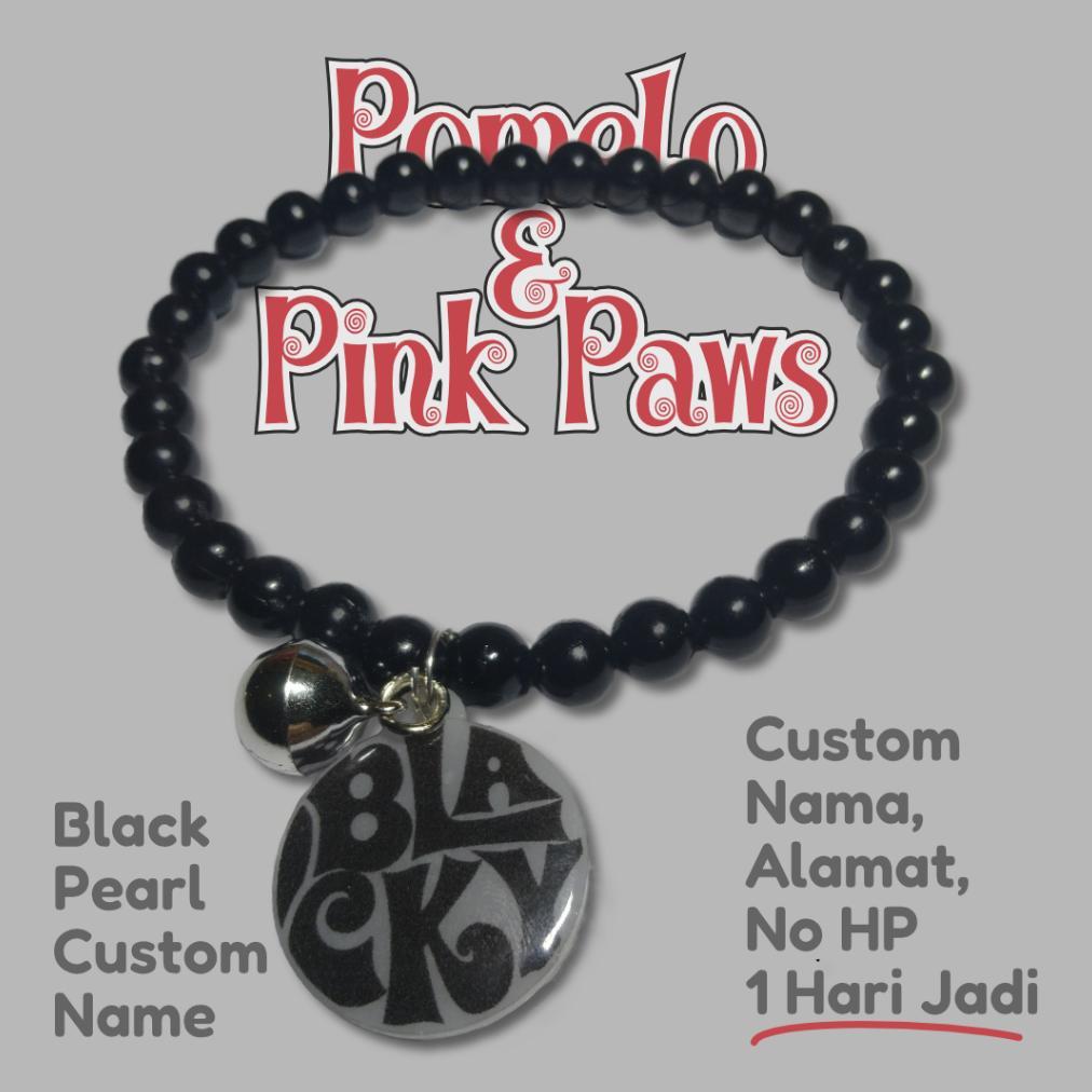 Kalung Kucing Mutiara Liontin Custom Nama - Cat Collar Black Pearl Custom Name Tag - Kalung Kucing M