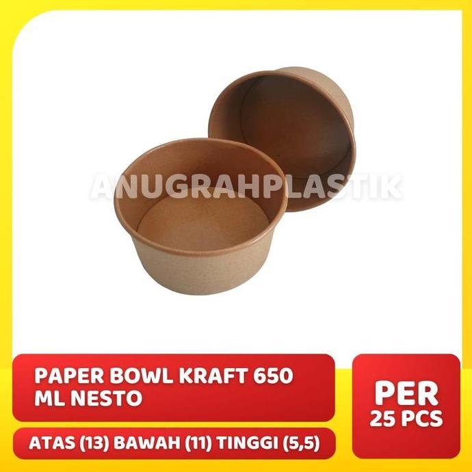 New- Paper Bowl Kraft 650 ml NESTO / Paper Bowl Coklat 650 ml PER SLOP