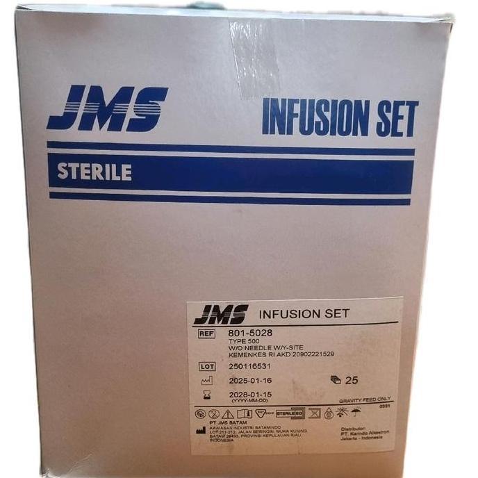 Infusion Set Dewasa  Type 500 Merk Jms Isi 25 Pcs Per Bok , Kualitas Terbaik Harga Termurah