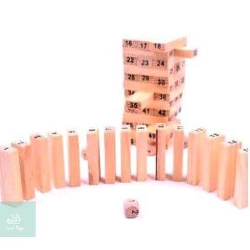 Mainan WISS TOY-54 STACKO KAYU 54 BALOK TINGGI BESAR 23.5CM + 4 DADU