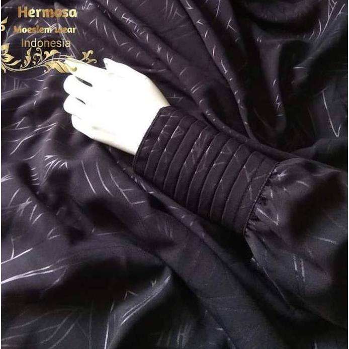 [Gamis hermosa] Gamis embos hermosa motif abstrak bahan yoris caltri warna hitam-gamis hitam umbrell