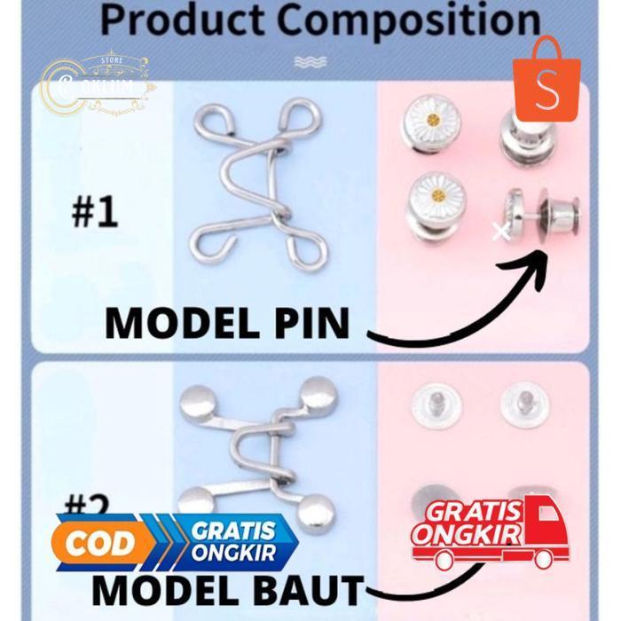 er-90 Kancing jeans adjustable, Kancing Pengecil Celana Jeans pengait jeans ajaib , kancing serbagun