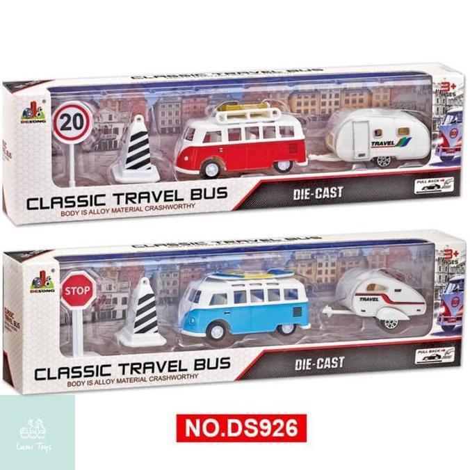 Mainan Mobil Mobilan Diecast Classic Travel Bus Set Pull Back DS926