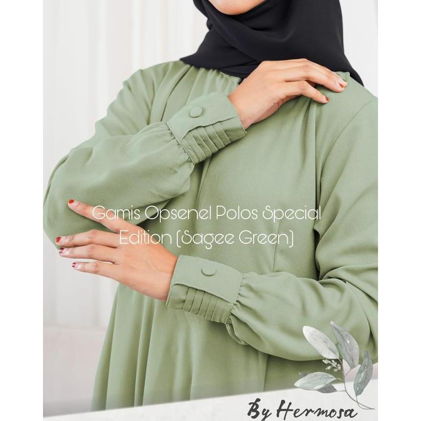 [Gamis hermosa]Gamis hermosa bahan wollycrepe polos warna sage-gamis polos sage terbaru-gamis jumbo 