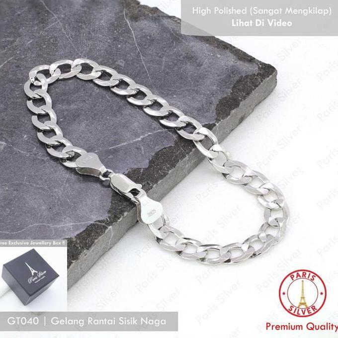 Gelang Pria Rantai Sisik Naga Perak Asli Silver 925 Tangan Cowok Cowo