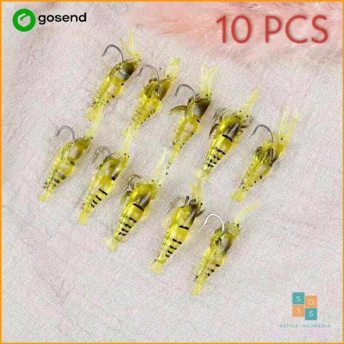 10 Pcs Umpan Pancing Udang Tiruan Bahan Lembut dengan Kail Tajam untuk Memancing Ikan di Air Tawar d