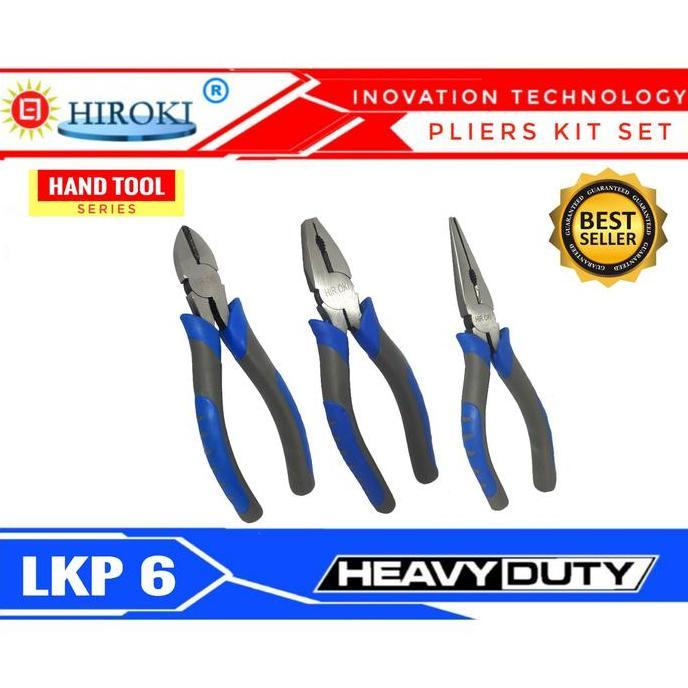 kakeface34 - hiroki pliers set tang lengkap 3 pcs tang lancip kombinasi potong 6 inch