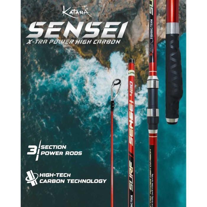 Joran Pancing Katana Casting Surf Sensei Sambung 3 Panjang 420Cm Bahan Carbon Hollow Dengan Line Wt.