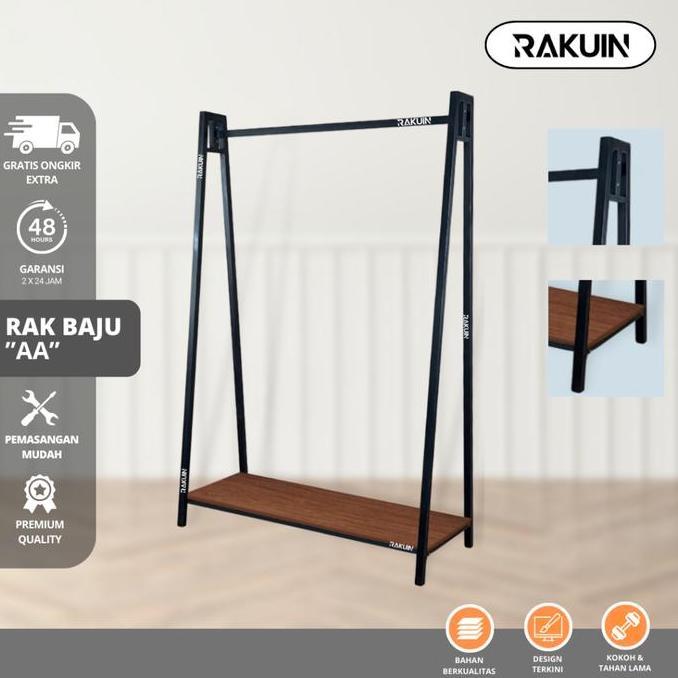 GAWANG "AA" - RAK BAJU BESI DAN KAYU KOKOH - GANTUNGAN BAJU ELEGAN & AESTHETIC BESIH KOKOH - RAKUIN