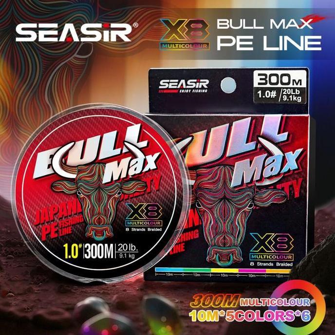 SEASIR BULLMAX PE X8 Senar Pancing Multicolor (300M 31.7KG MAX) Braided Fishing Lines 8 Untaian Kepa